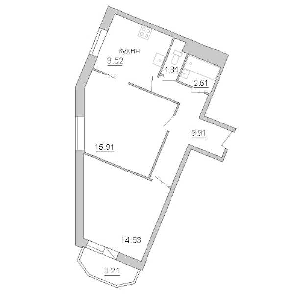 Двухкомнатная квартира в Л1: площадь 54.39 м2 , этаж: 10 – купить в Санкт-Петербурге
